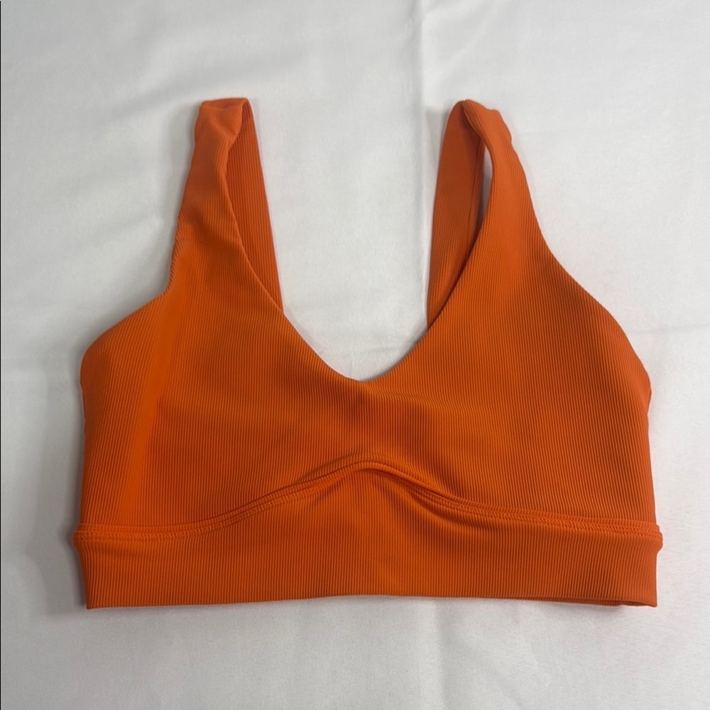 Vibrant Orange Seamless Sports Bra with Ruched Front‎